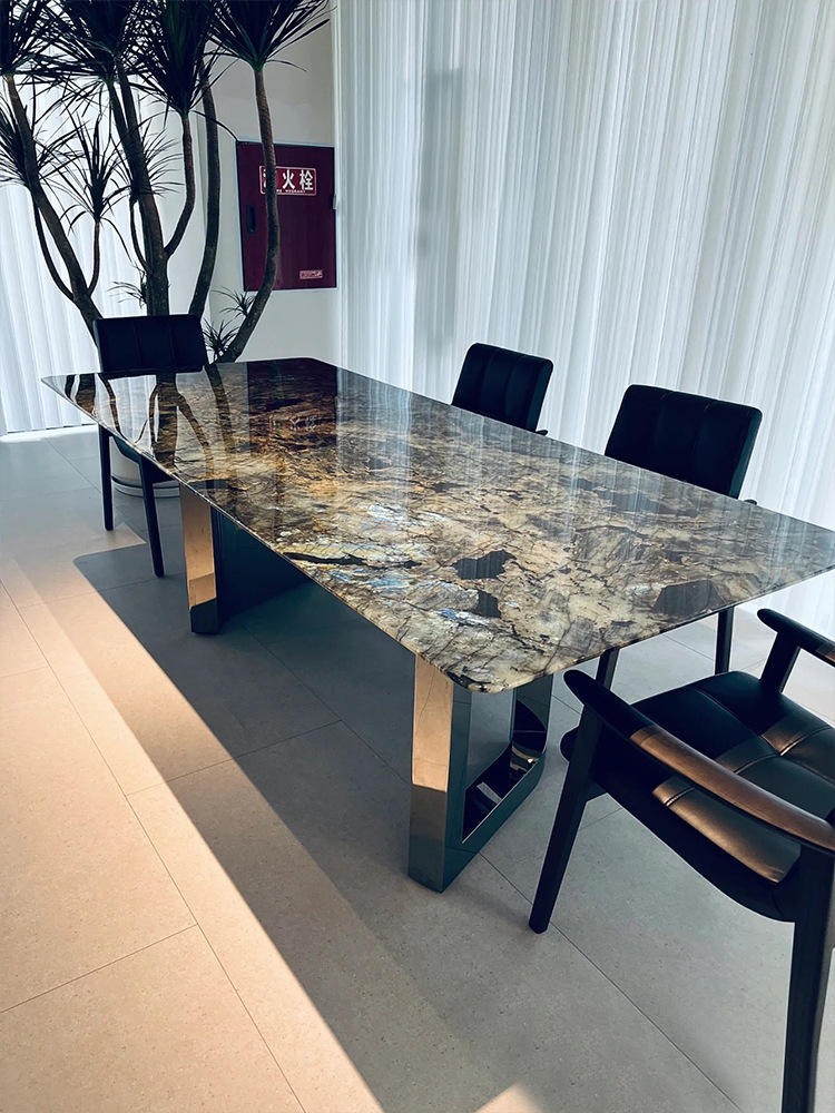 Luxo high-end jade mármore moda criativa perna de aço inoxidável mesa de jantar móveis de sala de jantar mesa de mármore