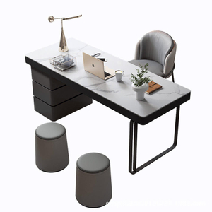 Mesa e cadeira de escritório em casa preta design de luxo com tampo de pedra mesa de trabalho moderna móveis de mesa de escritório