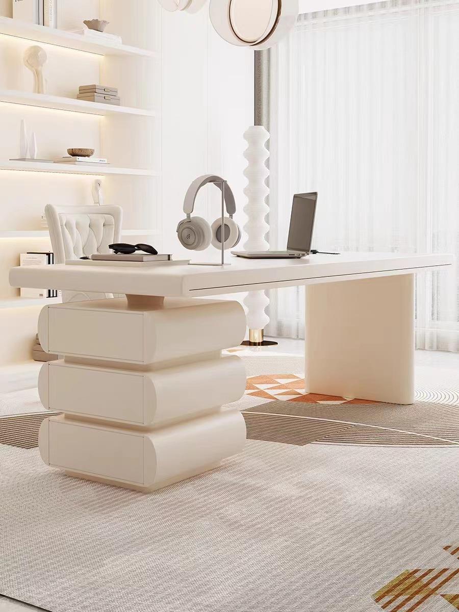 Mesa de pedra sinterizada moderna e simples italiana de luxo para escritório familiar com gavetas