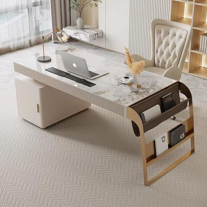 Designer francês estilo elegante moderno aço inoxidável ouro luxo móveis para casa mesa de escritório ardósia calcário desktop aço