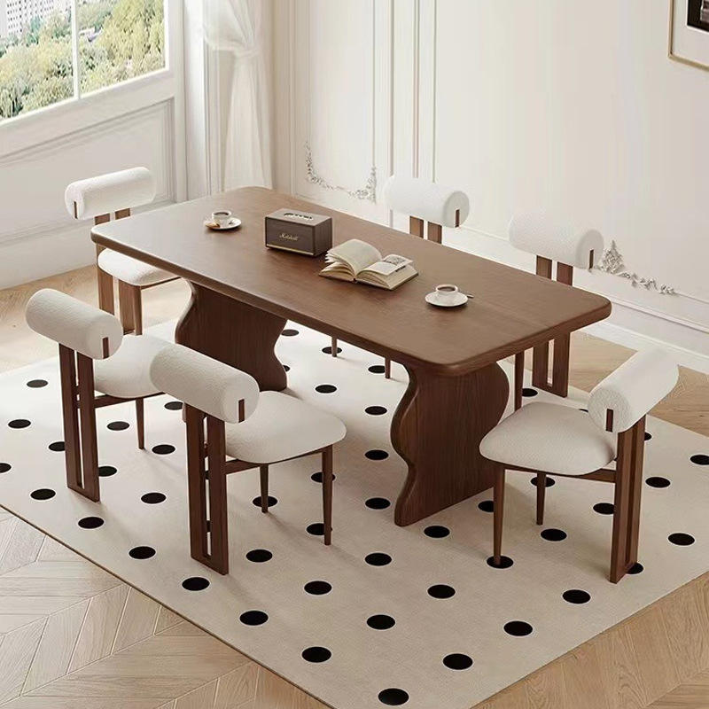 Mesa de jantar estilo retrô francês, casa retangular, madeira sólida, conjunto de cadeiras, mesa de jantar comercial